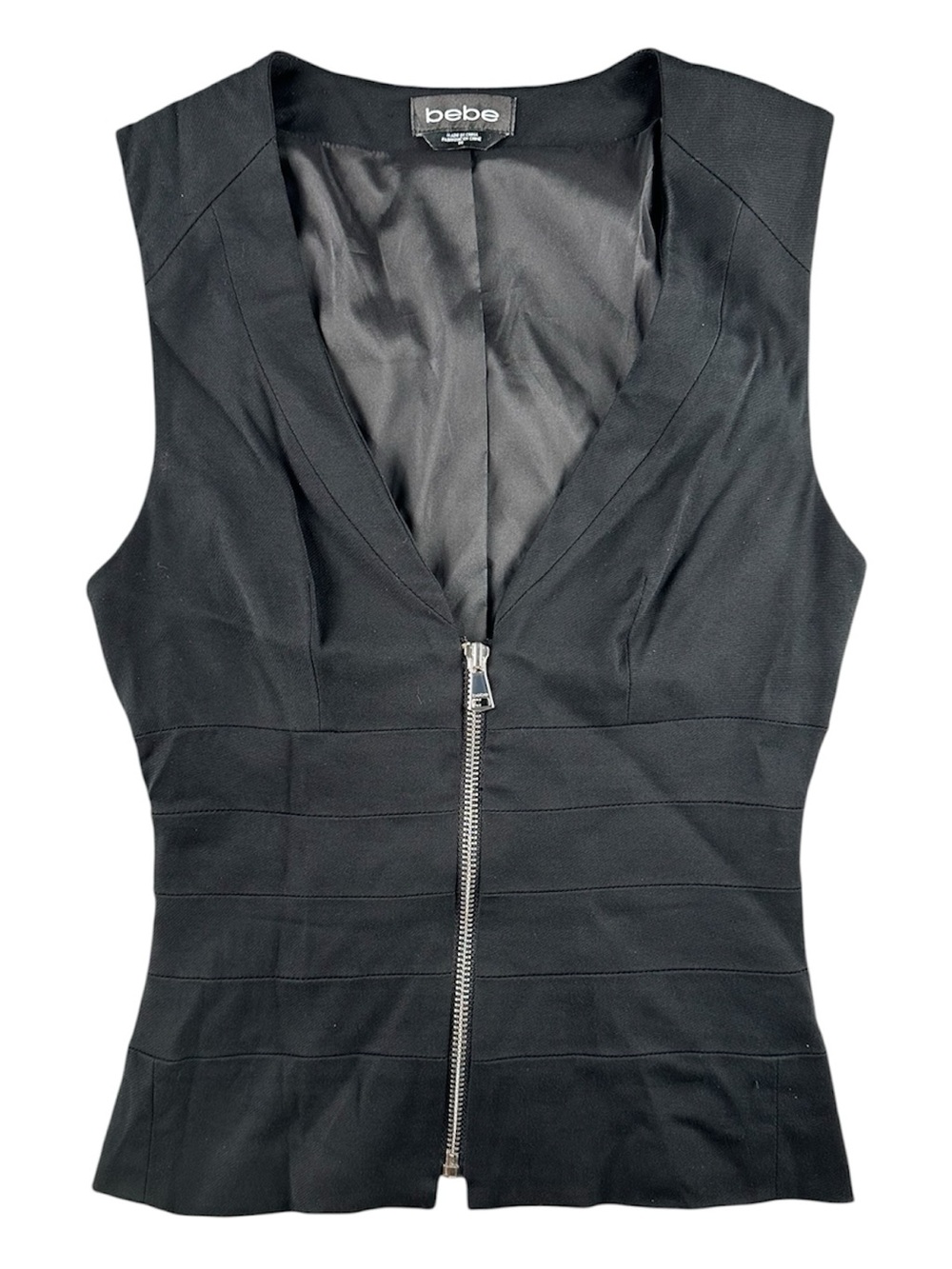 Bebe Womens Black Deep V Neck Vest With Zipper Front Size 00